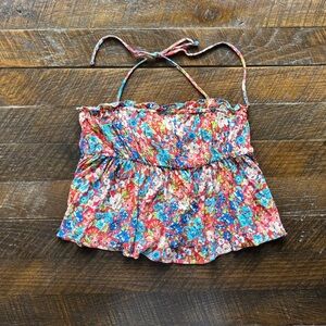 Forever 21 Red and Blue cropped Camisole Vibrant Floral Design